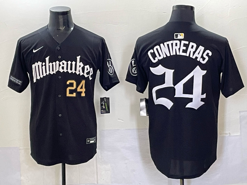 Men Milwaukee Brewers #24 Contreras black Nike MLB 2025 Jersey 009->milwaukee brewers->MLB Jersey